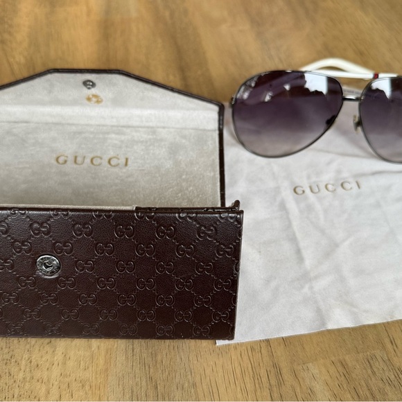 Gucci White Frame Gradient Lens Aviator Mens Sunglasses - Picture 3 of 12